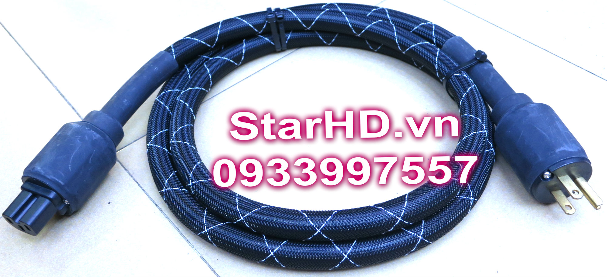 Dây nguồn lưới sọc trắng đen